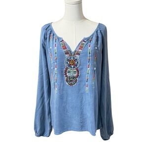 Hannah Beaded Denim Shirt SZ SM‎